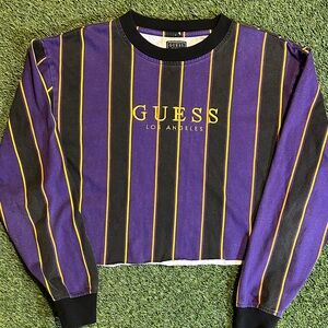 Vintage Y2K GUESS Purple and Black Striped Cropped Top 90s